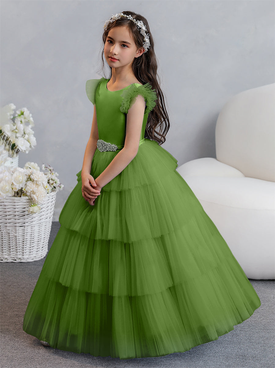 Vestido de Baile de Tule/Princesa Vestidos Floristas com Pregas Em Camadas e Strass