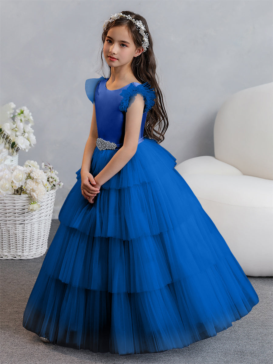 Vestido de Baile de Tule/Princesa Vestidos Floristas com Pregas Em Camadas e Strass