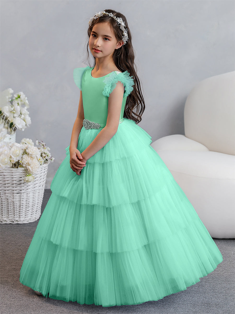 Vestido de Baile de Tule/Princesa Vestidos Floristas com Pregas Em Camadas e Strass