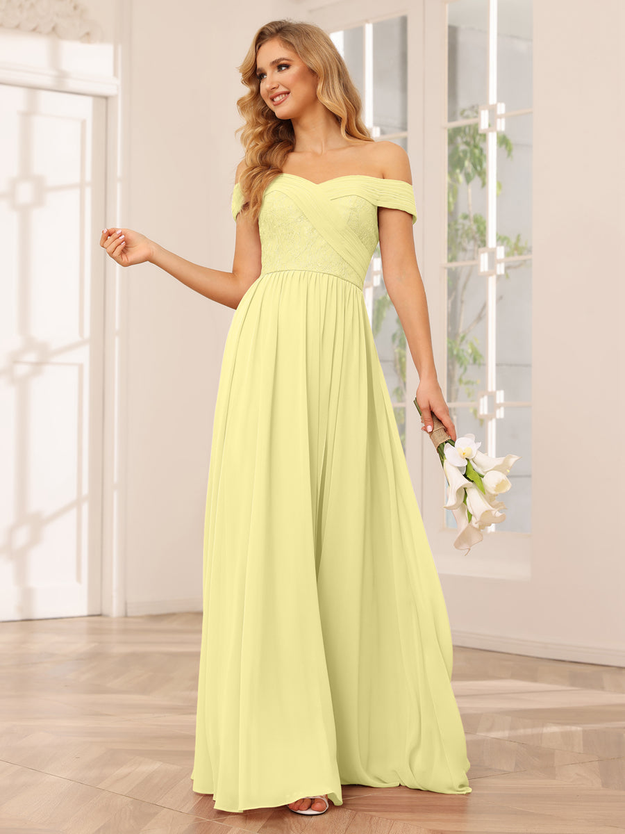 Vestidos Longos de Dama de Honra com Ombros de Fora Evasê/Princesa com Apliques