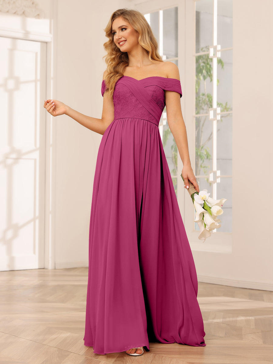 Vestidos Longos de Dama de Honra com Ombros de Fora Evasê/Princesa com Apliques