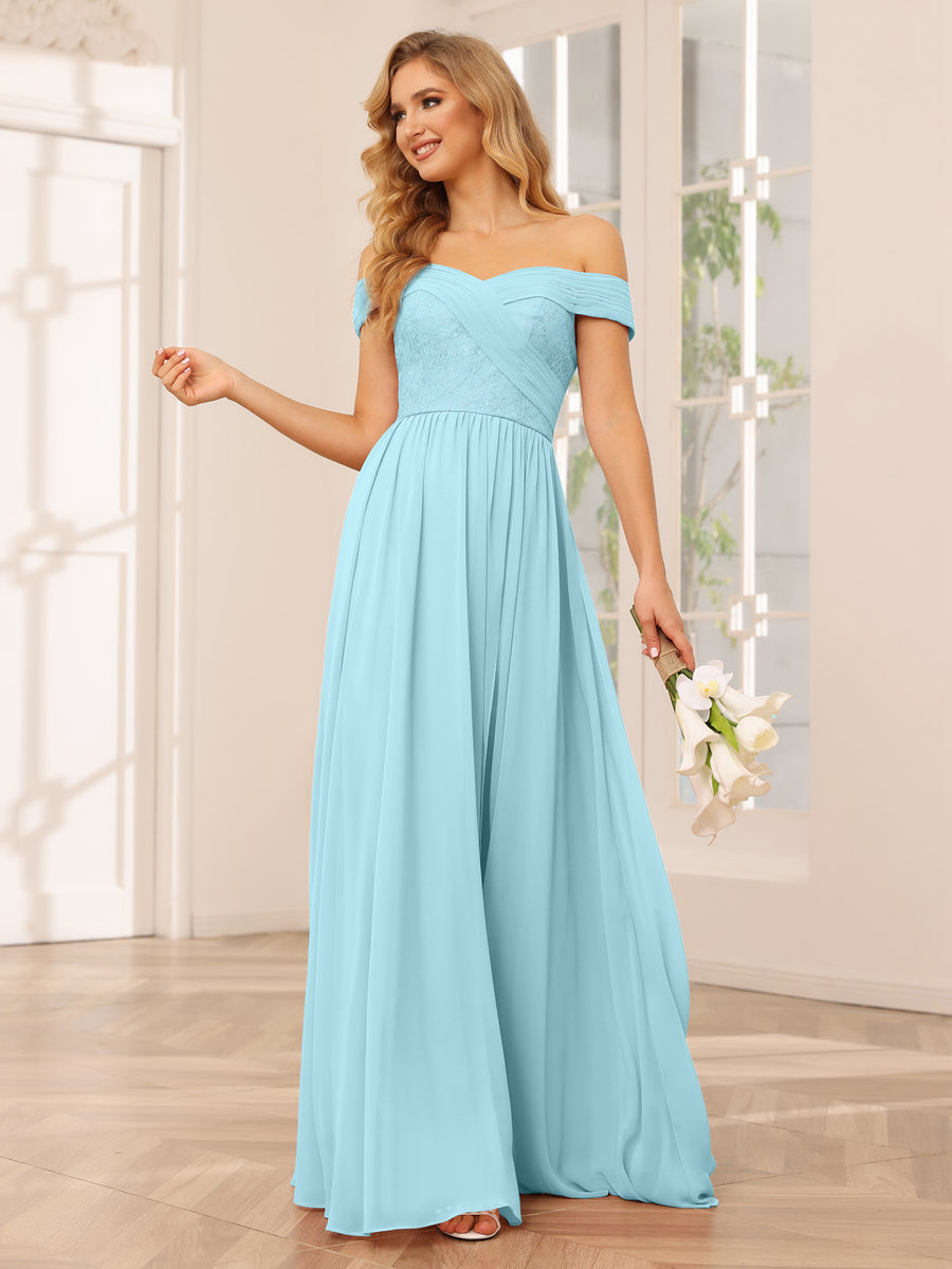 Vestidos Longos de Dama de Honra com Ombros de Fora Evasê/Princesa com Apliques