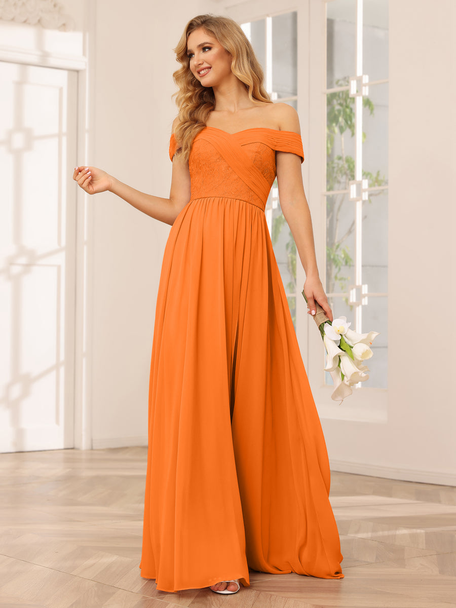 Vestidos Longos de Dama de Honra com Ombros de Fora Evasê/Princesa com Apliques