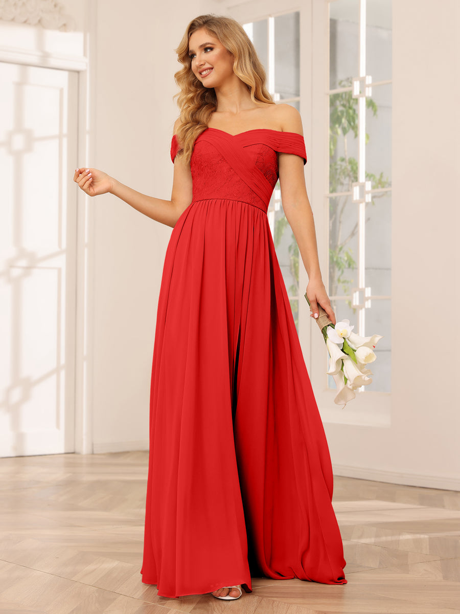 Vestidos Longos de Dama de Honra com Ombros de Fora Evasê/Princesa com Apliques
