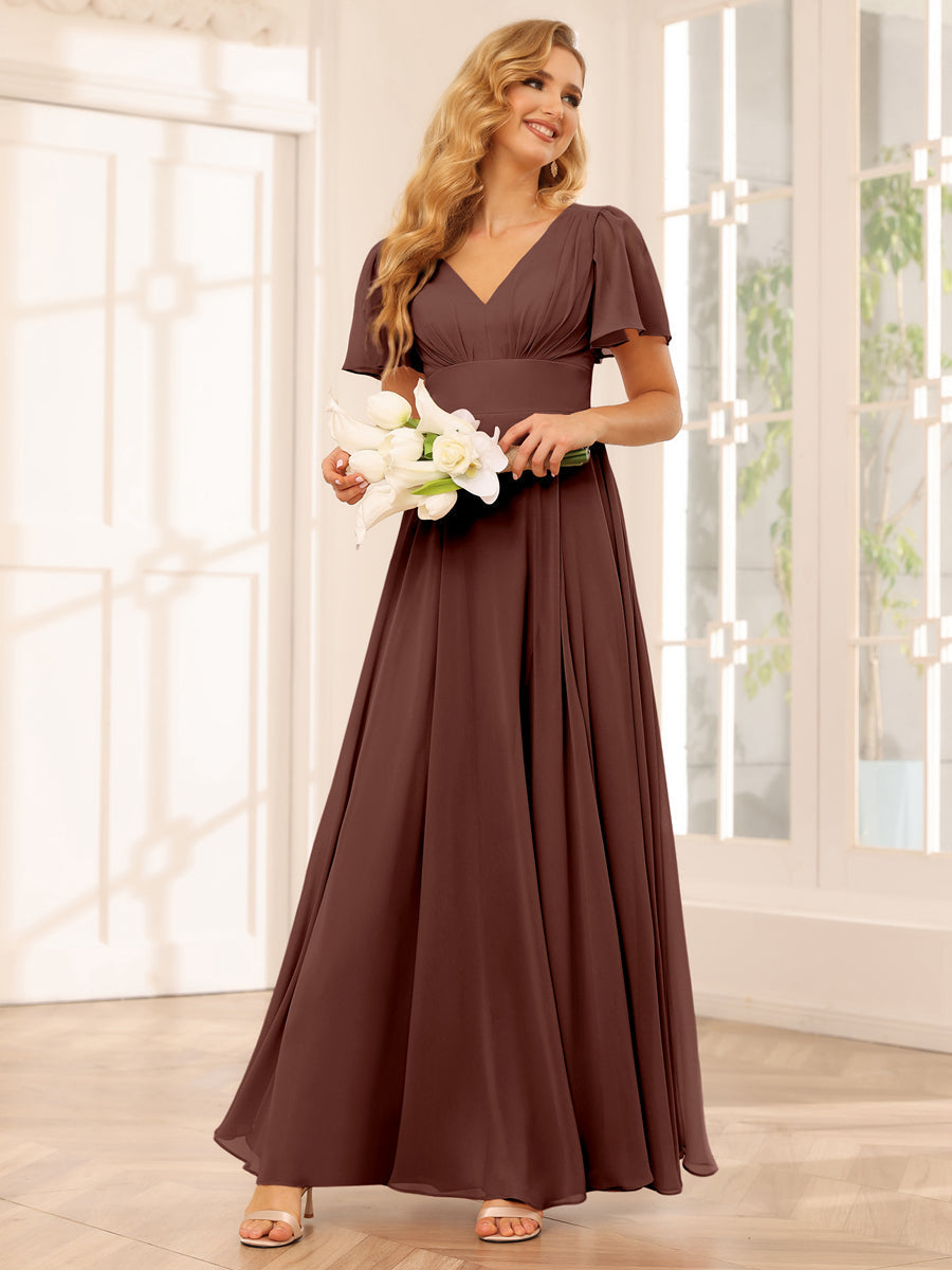 Vestidos Longos de Dama de Honra Evasê/Princesa com Decote Em V e Laterais Divididas