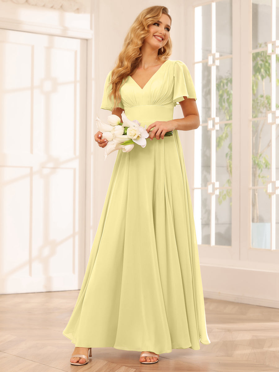 Vestidos Longos de Dama de Honra Evasê/Princesa com Decote Em V e Laterais Divididas