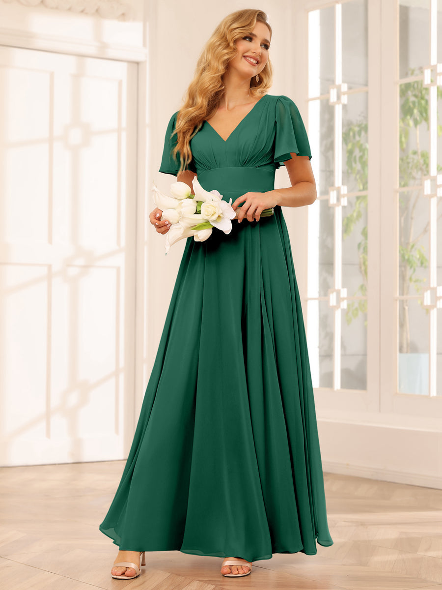 Vestidos Longos de Dama de Honra Evasê/Princesa com Decote Em V e Laterais Divididas
