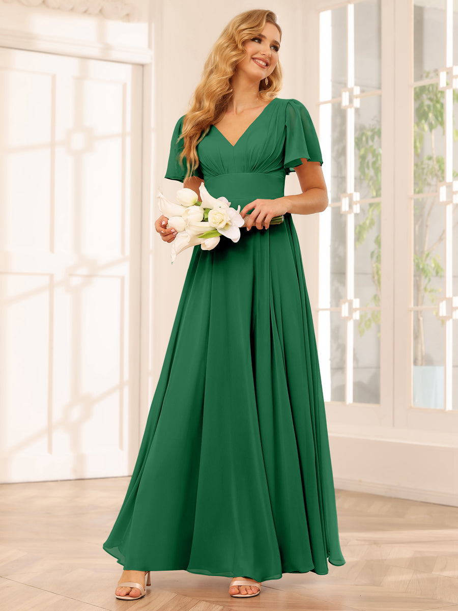 Vestidos Longos de Dama de Honra Evasê/Princesa com Decote Em V e Laterais Divididas