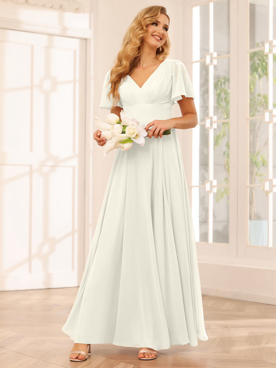 Vestidos Longos de Dama de Honra Evasê/Princesa com Decote Em V e Laterais Divididas