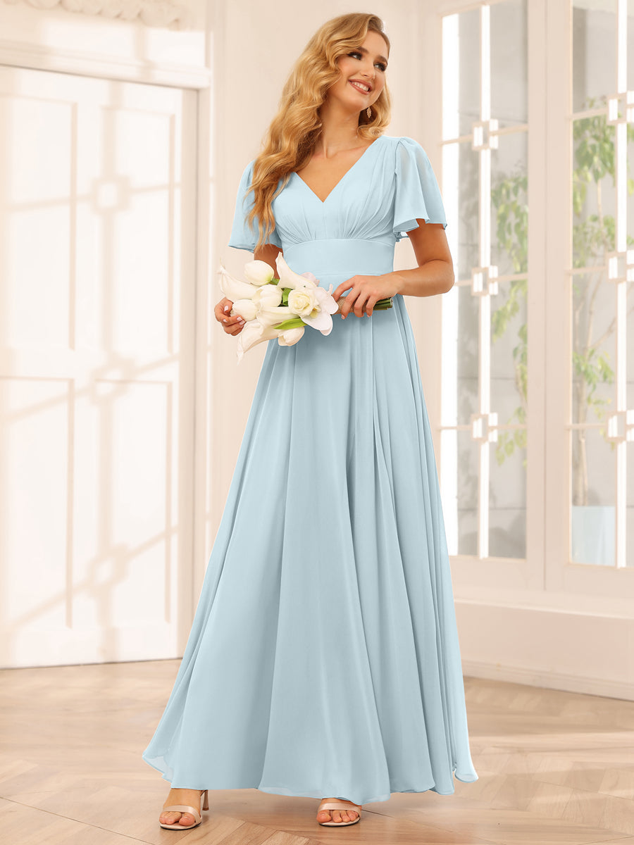 Vestidos Longos de Dama de Honra Evasê/Princesa com Decote Em V e Laterais Divididas