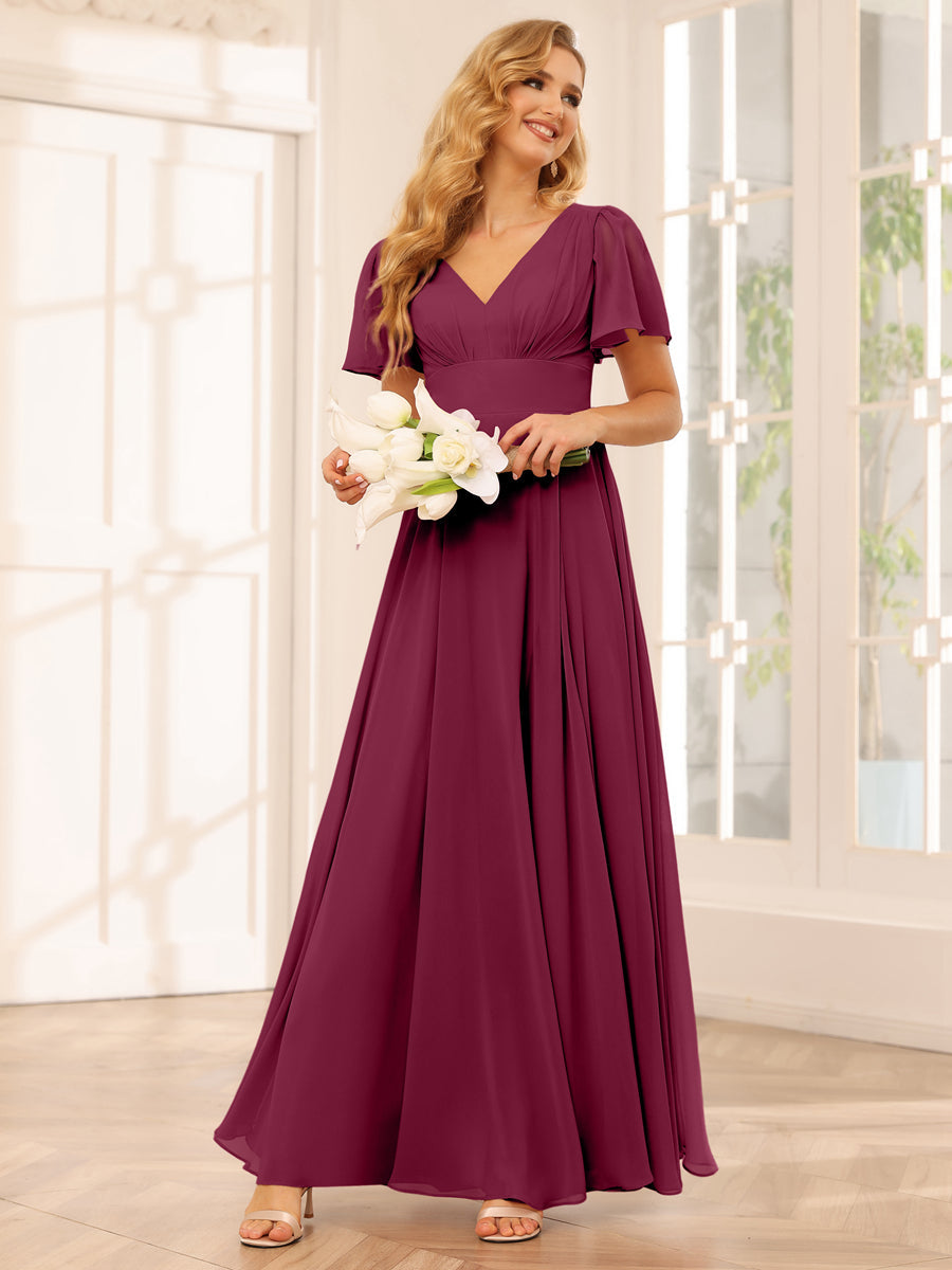 Vestidos Longos de Dama de Honra Evasê/Princesa com Decote Em V e Laterais Divididas