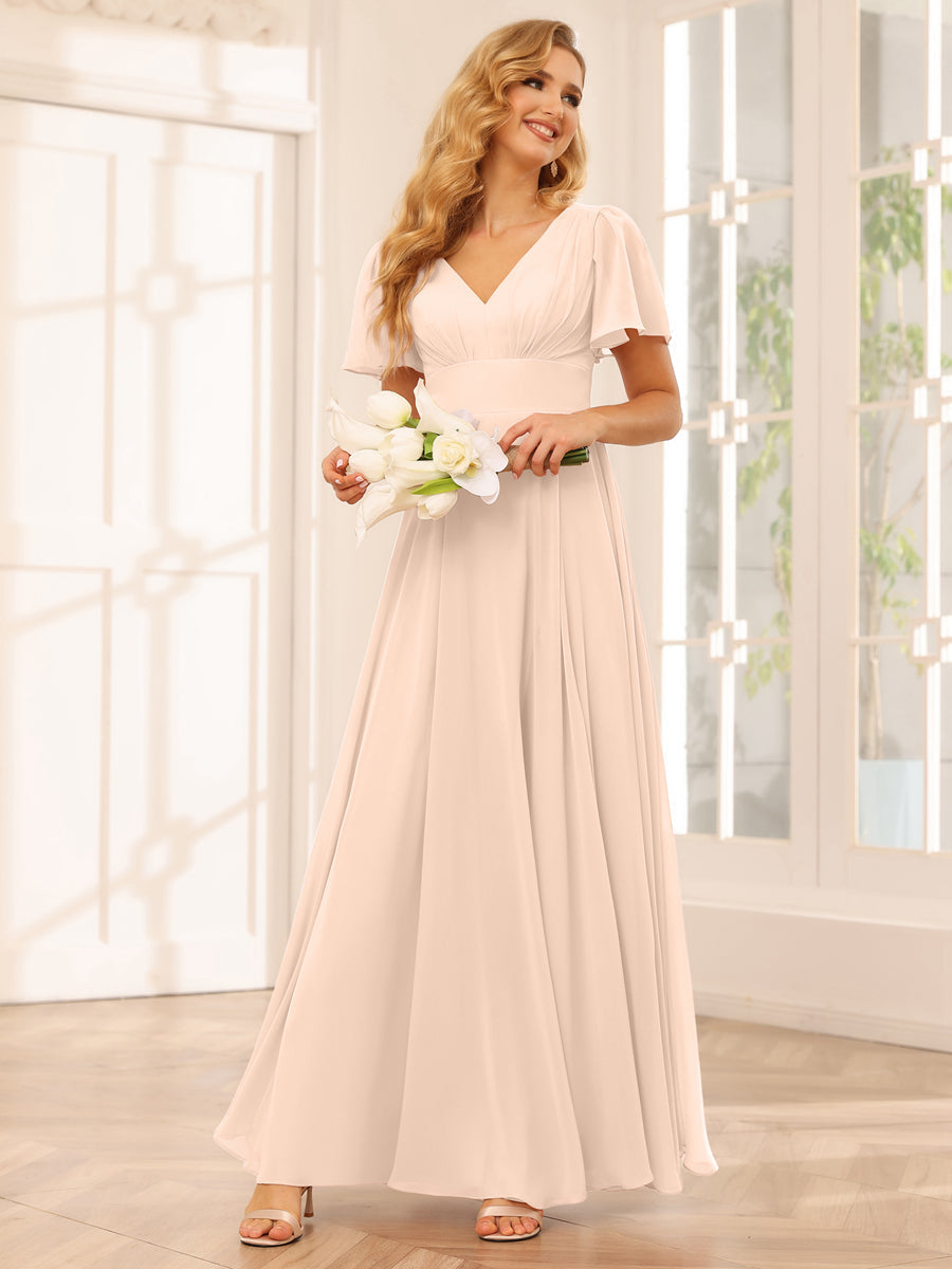 Vestidos Longos de Dama de Honra Evasê/Princesa com Decote Em V e Laterais Divididas