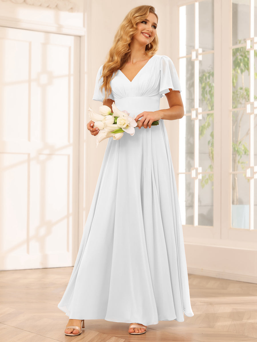 Vestidos Longos de Dama de Honra Evasê/Princesa com Decote Em V e Laterais Divididas