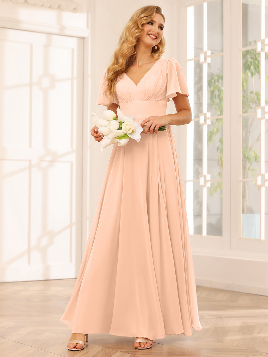 Vestidos Longos de Dama de Honra Evasê/Princesa com Decote Em V e Laterais Divididas