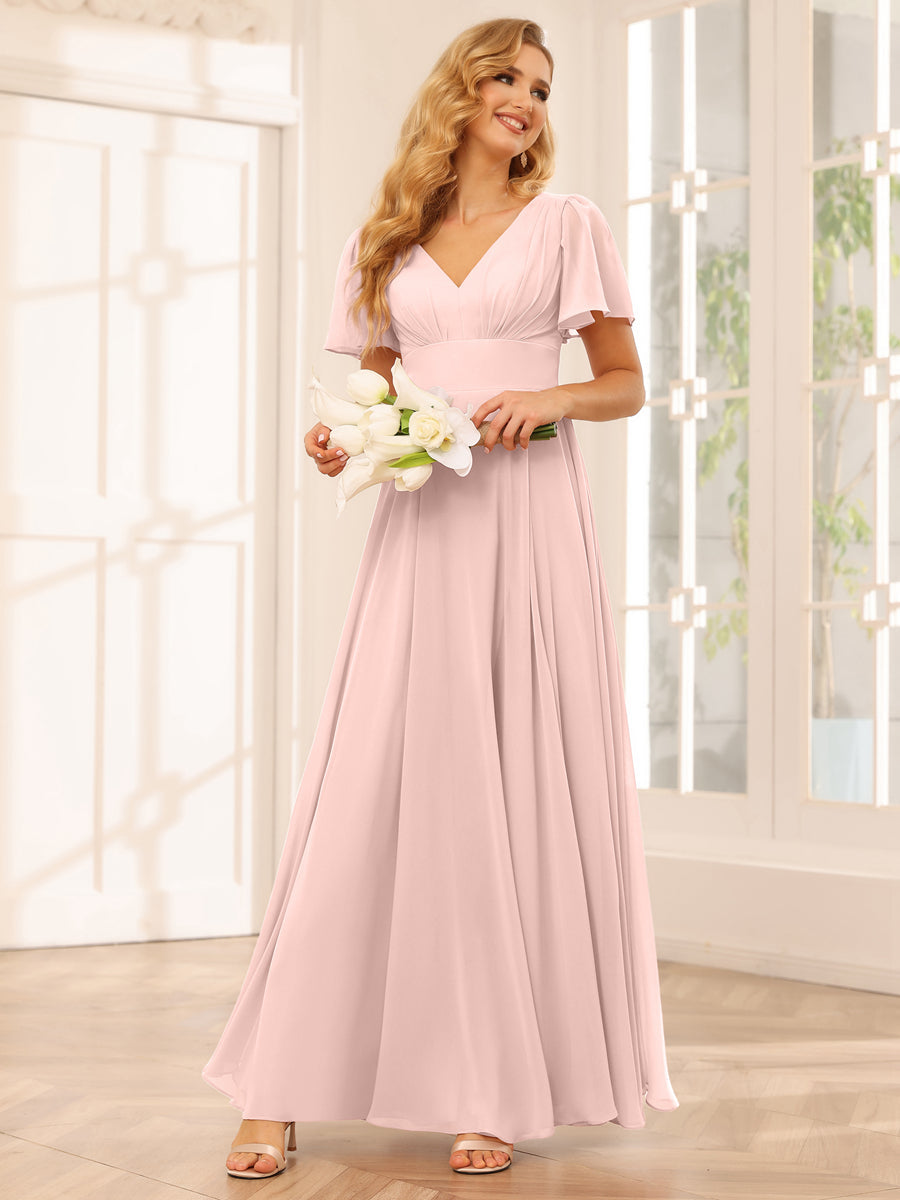 Vestidos Longos de Dama de Honra Evasê/Princesa com Decote Em V e Laterais Divididas