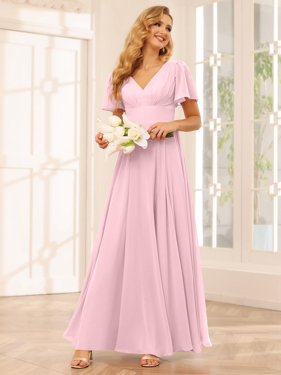Vestidos Longos de Dama de Honra Evasê/Princesa com Decote Em V e Laterais Divididas
