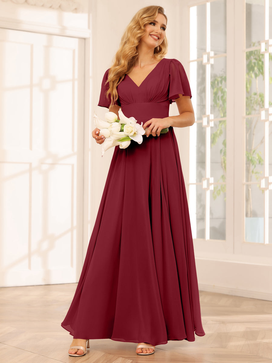 Vestidos Longos de Dama de Honra Evasê/Princesa com Decote Em V e Laterais Divididas