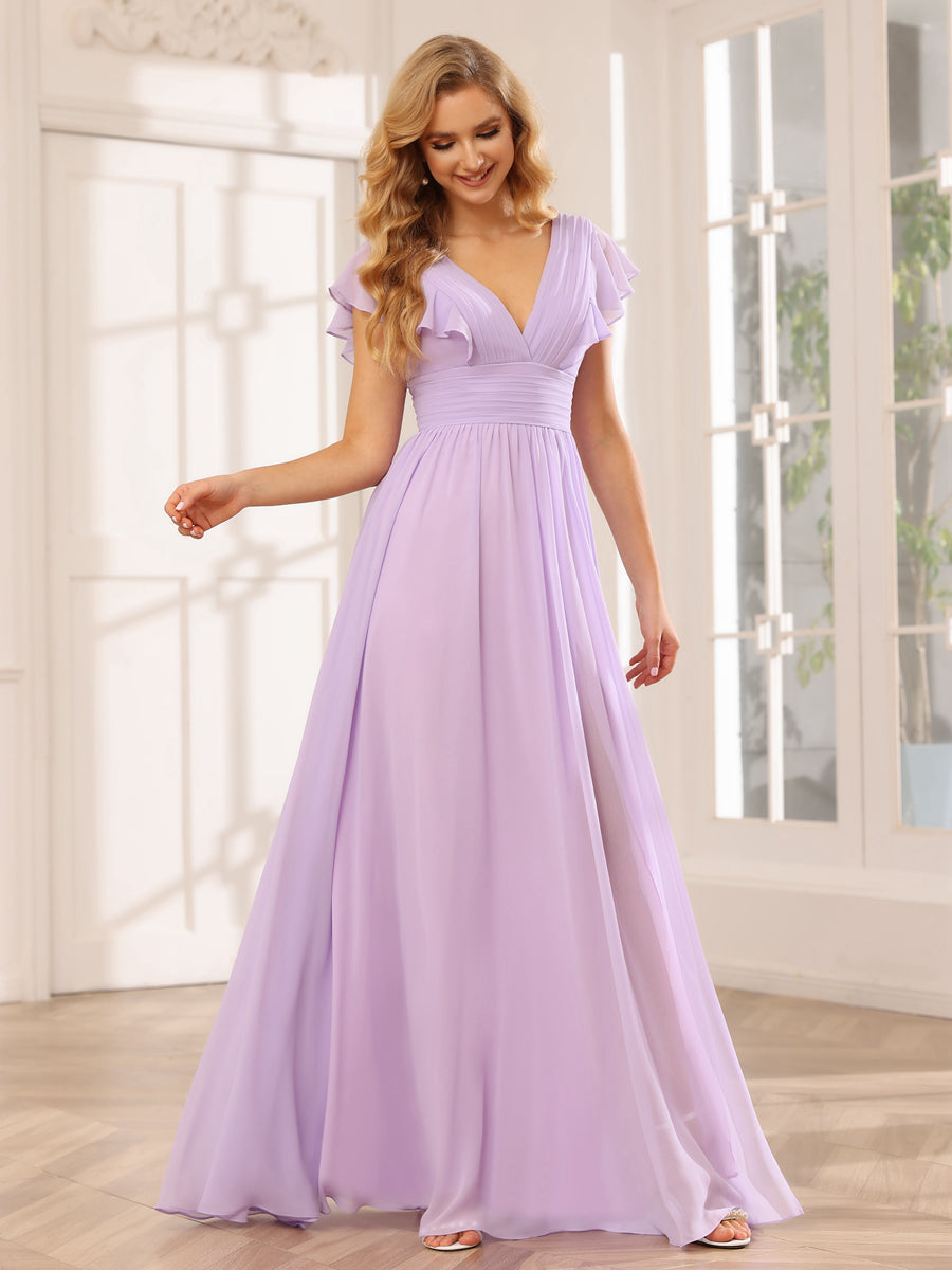 Vestidos Longos de Dama de Honra Evasê/Princesa com Decote Em V e Lado Dividido