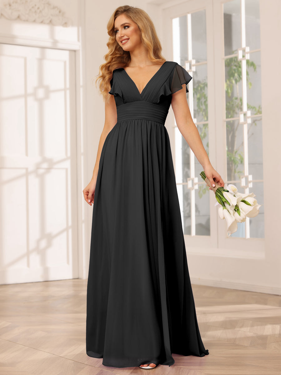 Vestidos Longos de Dama de Honra Evasê/Princesa com Decote Em V e Lado Dividido