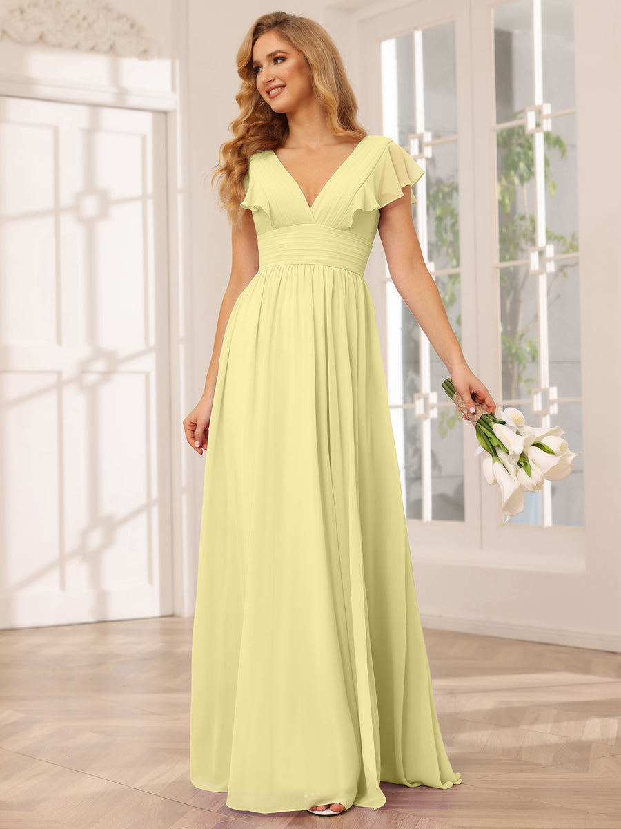 Vestidos Longos de Dama de Honra Evasê/Princesa com Decote Em V e Lado Dividido