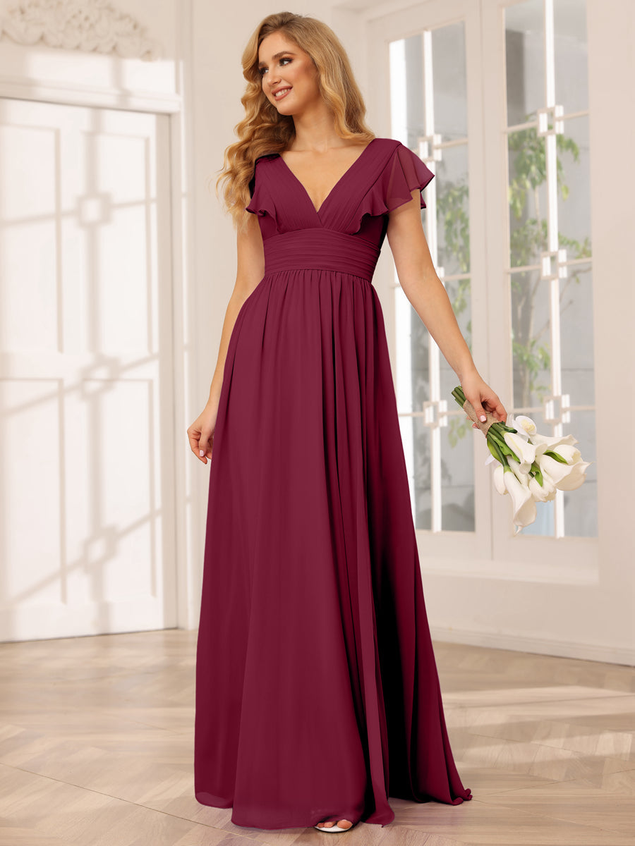 Vestidos Longos de Dama de Honra Evasê/Princesa com Decote Em V e Lado Dividido