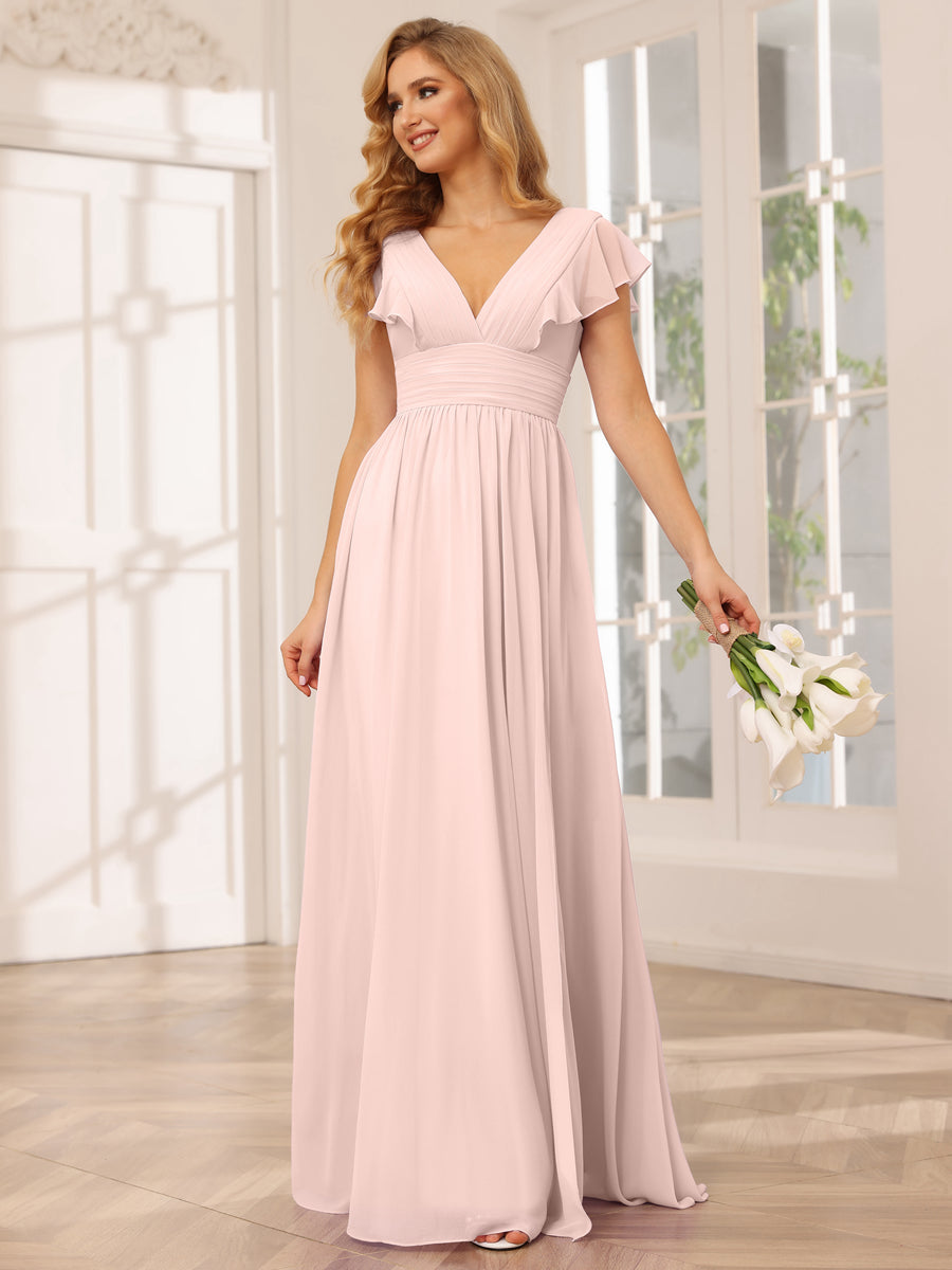 Vestidos Longos de Dama de Honra Evasê/Princesa com Decote Em V e Lado Dividido