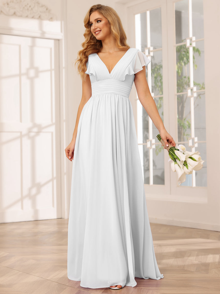 Vestidos Longos de Dama de Honra Evasê/Princesa com Decote Em V e Lado Dividido