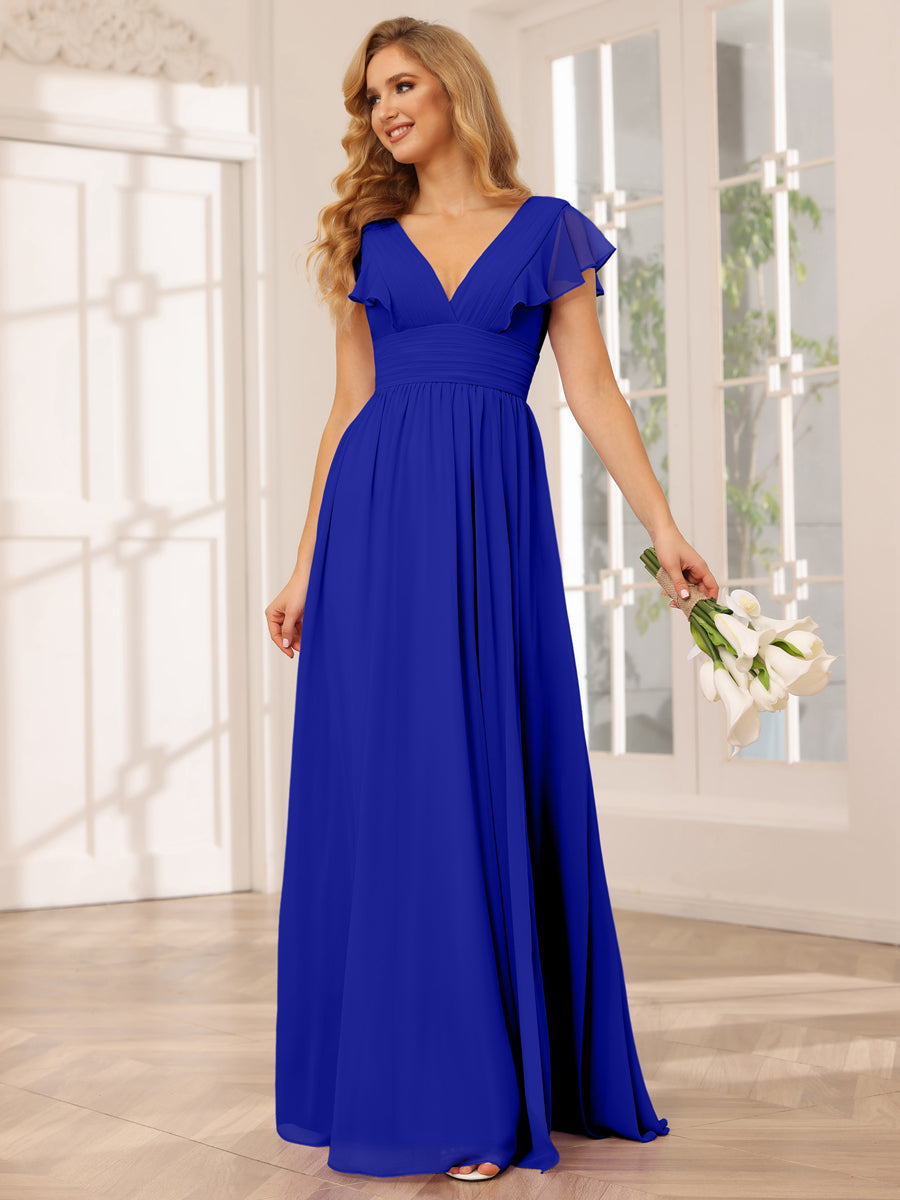 Vestidos Longos de Dama de Honra Evasê/Princesa com Decote Em V e Lado Dividido