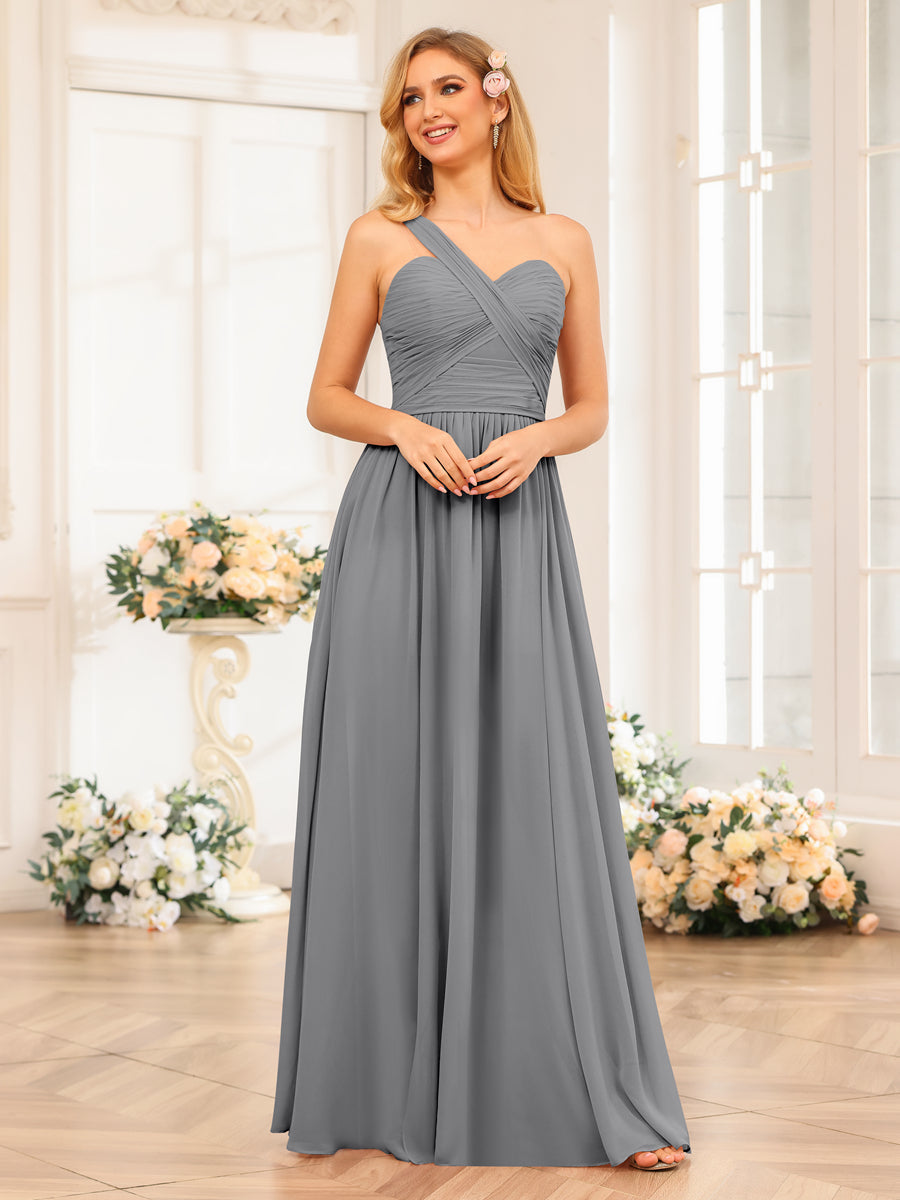 Vestidos Longos de Festa de Casamento com Um Ombro Só Corte A/Princesa e Lado Dividido