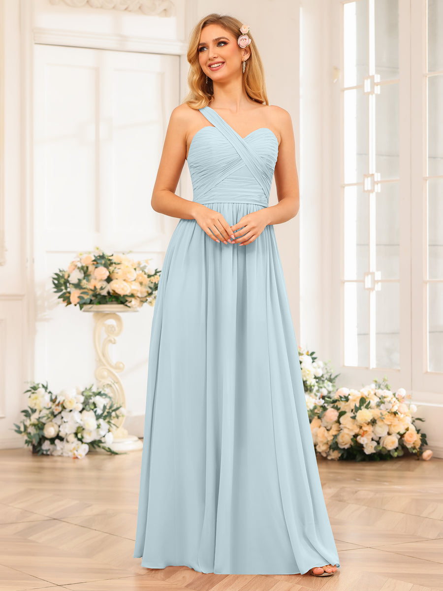 Vestidos Longos de Festa de Casamento com Um Ombro Só Corte A/Princesa e Lado Dividido