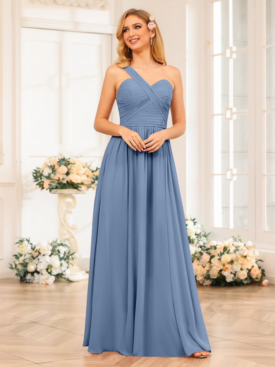 Vestidos Longos de Festa de Casamento com Um Ombro Só Corte A/Princesa e Lado Dividido