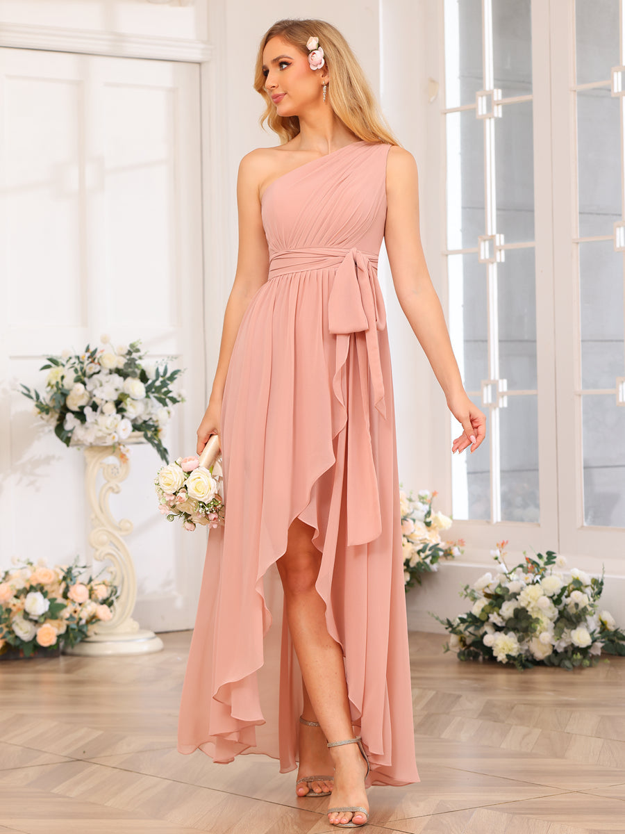 Vestidos Longos de Festa de Casamento com Um Ombro Só Corte A/Princesa e Faixa