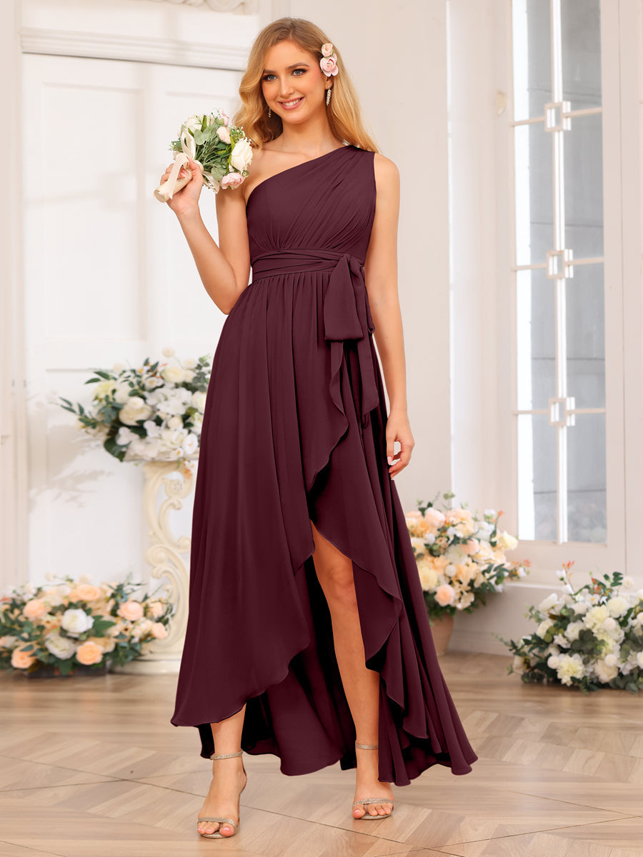 Vestidos Longos de Festa de Casamento com Um Ombro Só Corte A/Princesa e Faixa