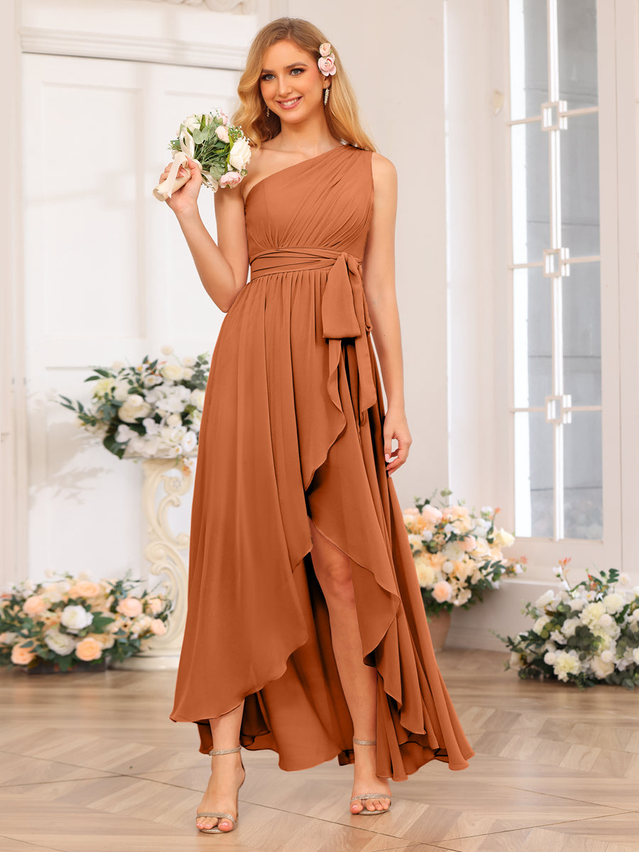 Vestidos Longos de Festa de Casamento com Um Ombro Só Corte A/Princesa e Faixa