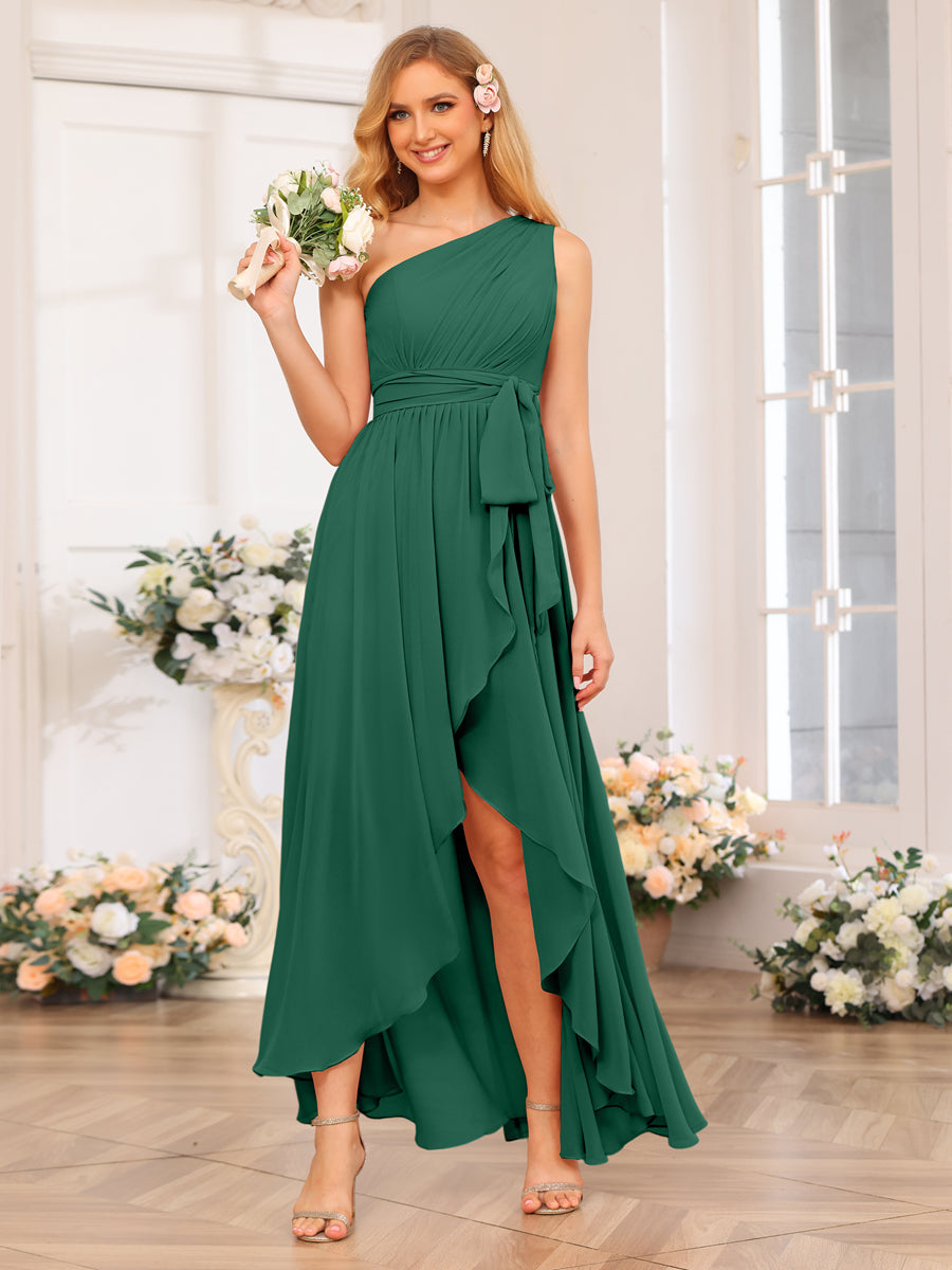 Vestidos Longos de Festa de Casamento com Um Ombro Só Corte A/Princesa e Faixa