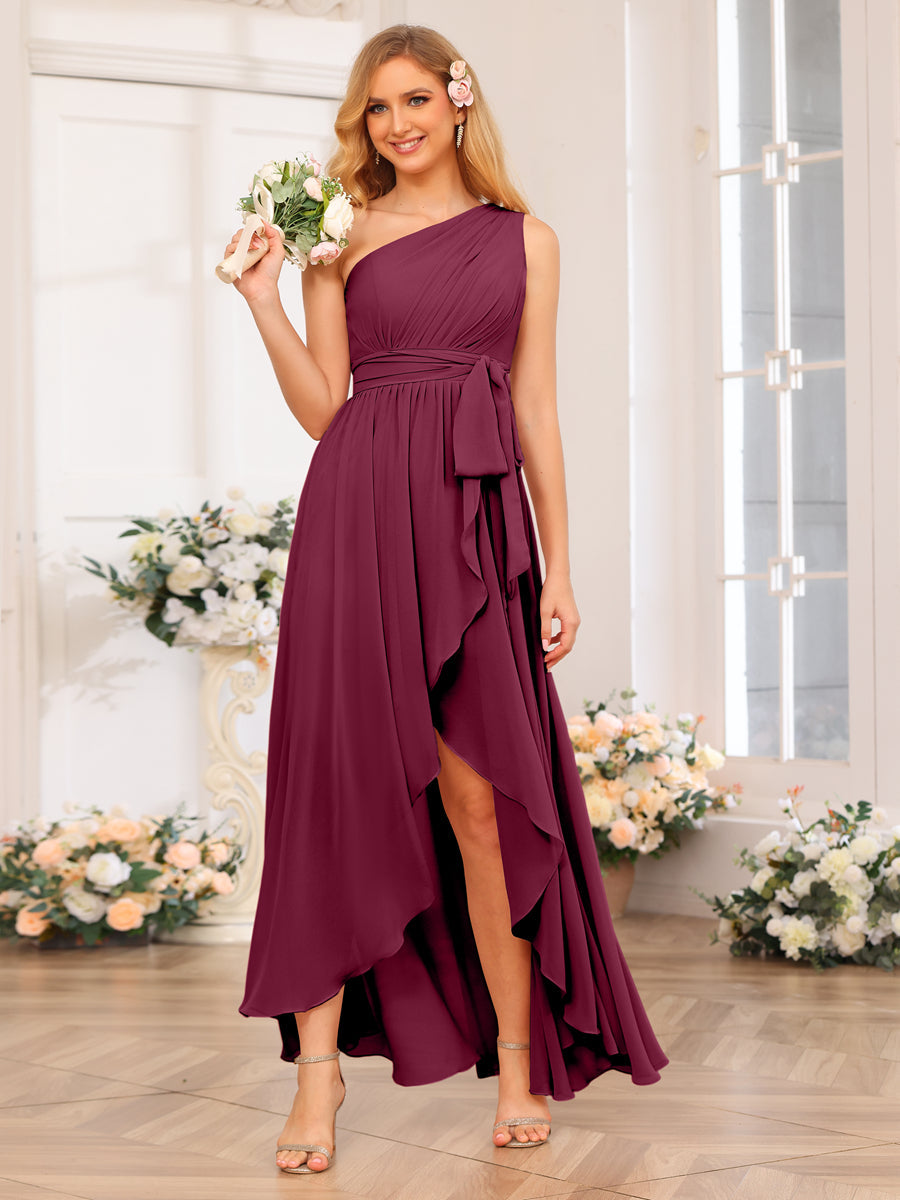 Vestidos Longos de Festa de Casamento com Um Ombro Só Corte A/Princesa e Faixa