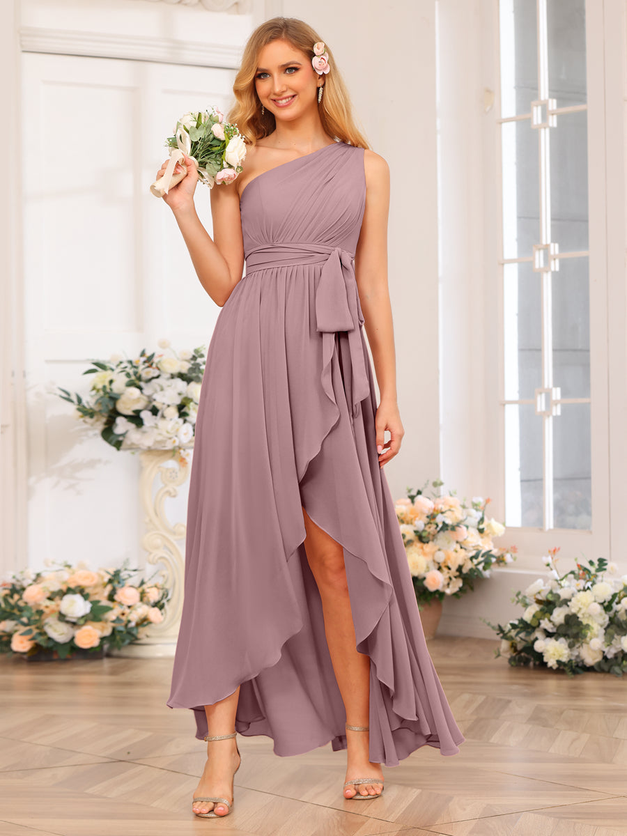 Vestidos Longos de Festa de Casamento com Um Ombro Só Corte A/Princesa e Faixa
