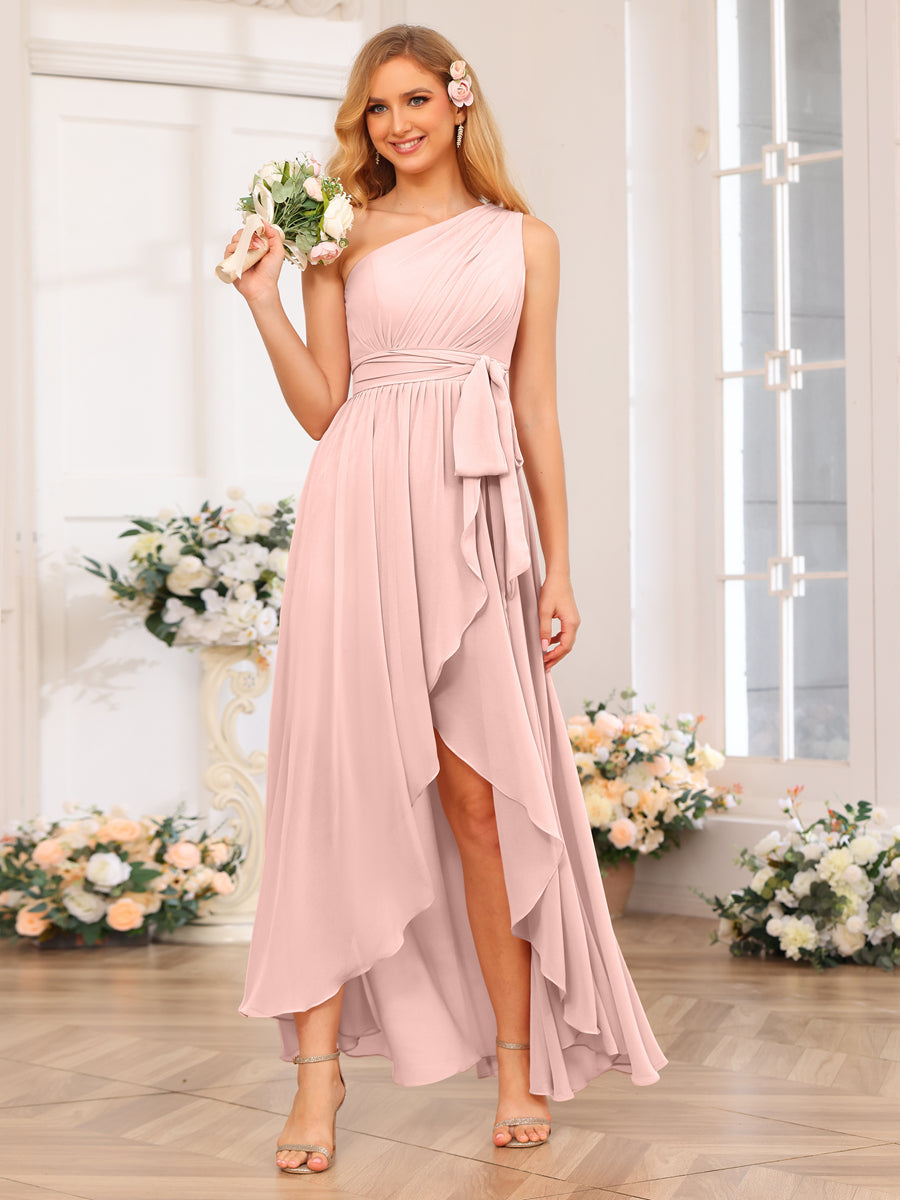 Vestidos Longos de Festa de Casamento com Um Ombro Só Corte A/Princesa e Faixa