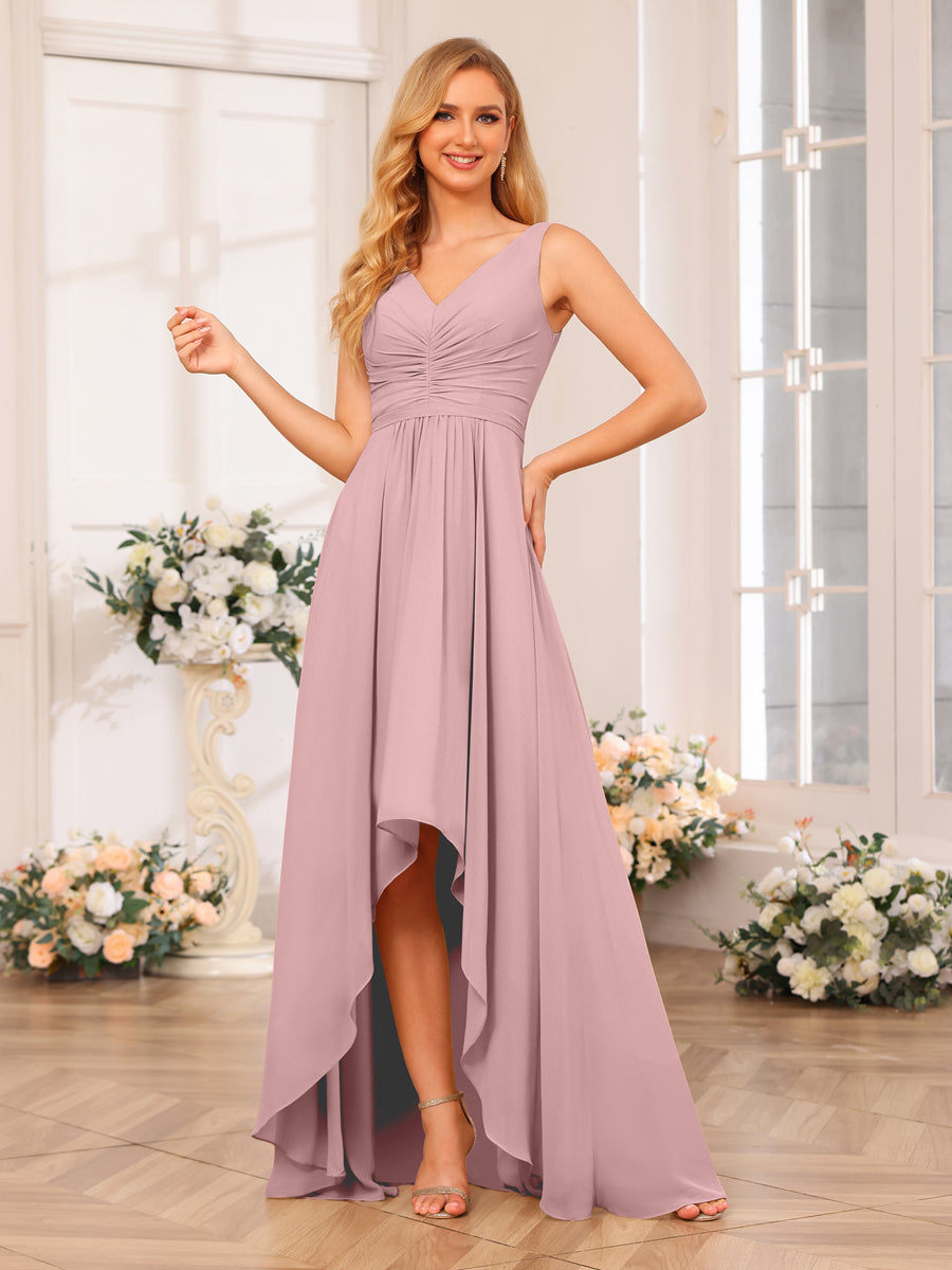 Vestidos Longos de Festa de Casamento Evasê/Princesa com Decote Em V e Bolsos