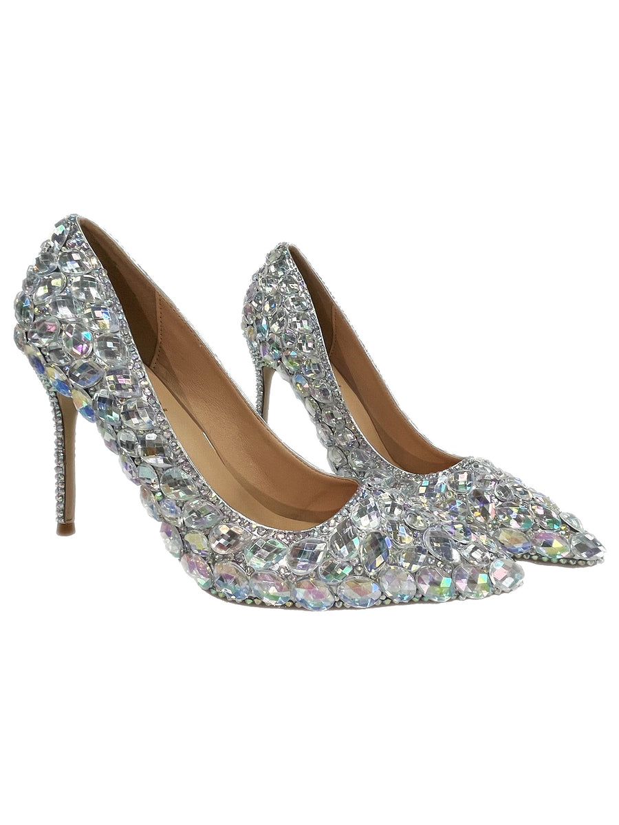 Sapatos de Salto Alto Stiletto com Bico Fechado para Mulheres com Strass