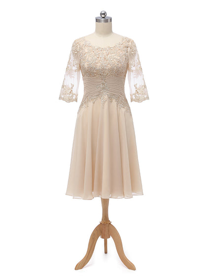 Princesa/Formato A Decote Em V Meia Manga Chiffon com Pregas Appliques Vestidos de Dama de Honra