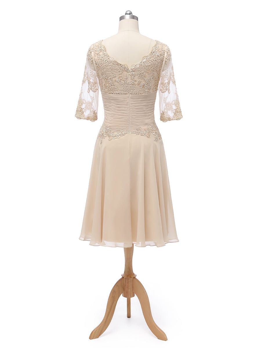 Princesa/Formato A Decote Em V Meia Manga Chiffon com Pregas Appliques Vestidos de Dama de Honra