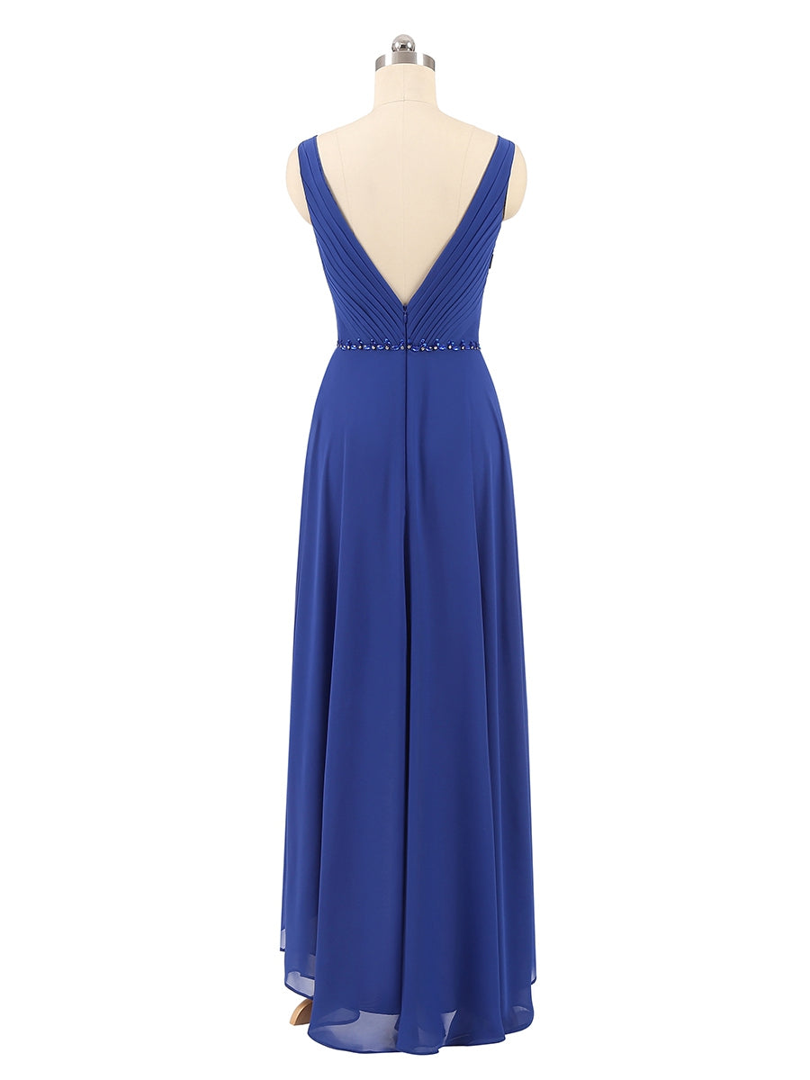 Trapézio/Princesa Decote Em V Sem Mangas Chiffon com Pregas Strass Vestidos de Dama de Honra