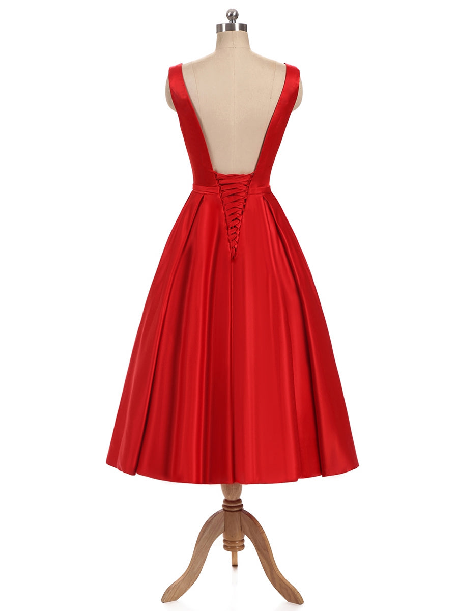 Corte A/Princesa Decote Em V Sem Mangas Cetim com Laço Frente Única Longa Vestidos de Dama de Honra