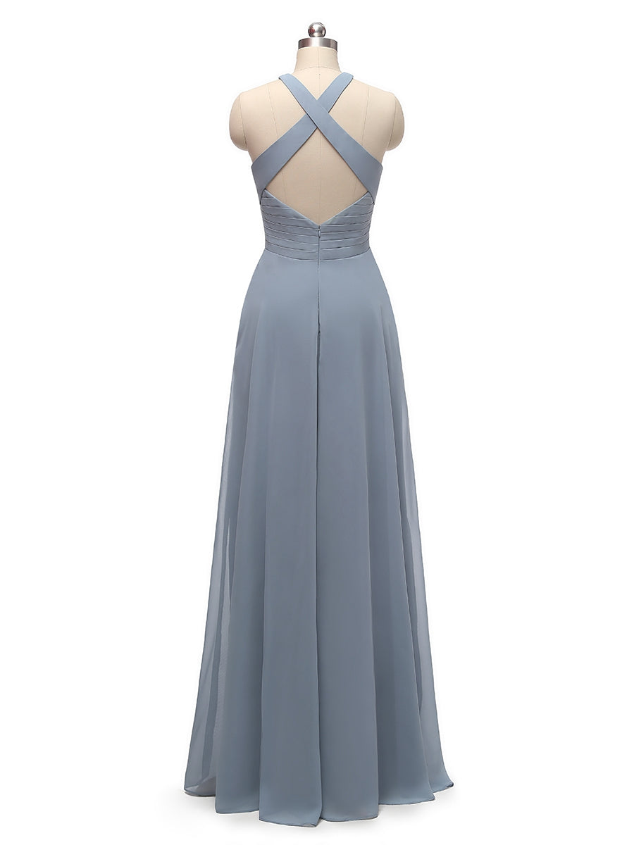 Princesa/Formato A Decote Em V Sem Mangas com Cauda/Arrastar Chiffon Vestidos de Dama de Honra