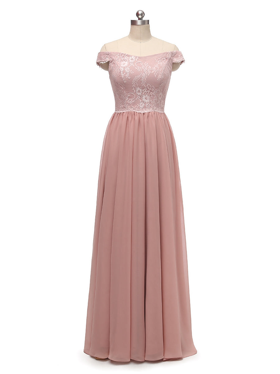 Trapézio/Princesa Sem Mangas Chiffon com Renda Até Ao Chão Vestidos de Dama de Honra
