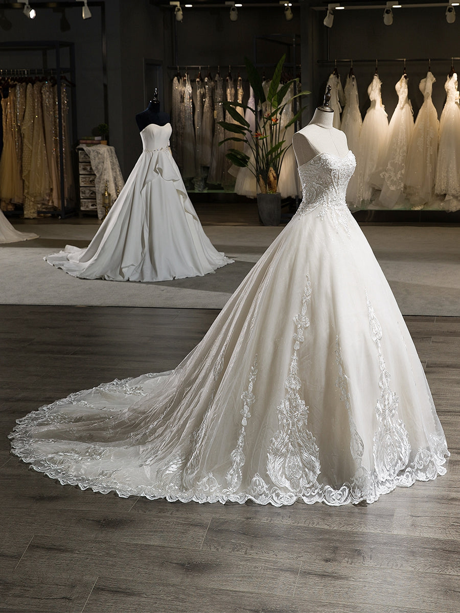 Sem Alças Sem Mangas Apliques de Tule com Miçangas Vestido de Baile Vestido de Noiva