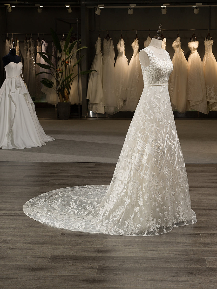 Princesa/Formato A Decote Em V Sem Mangas Tule Appliques Vestidos de Noiva com Botões