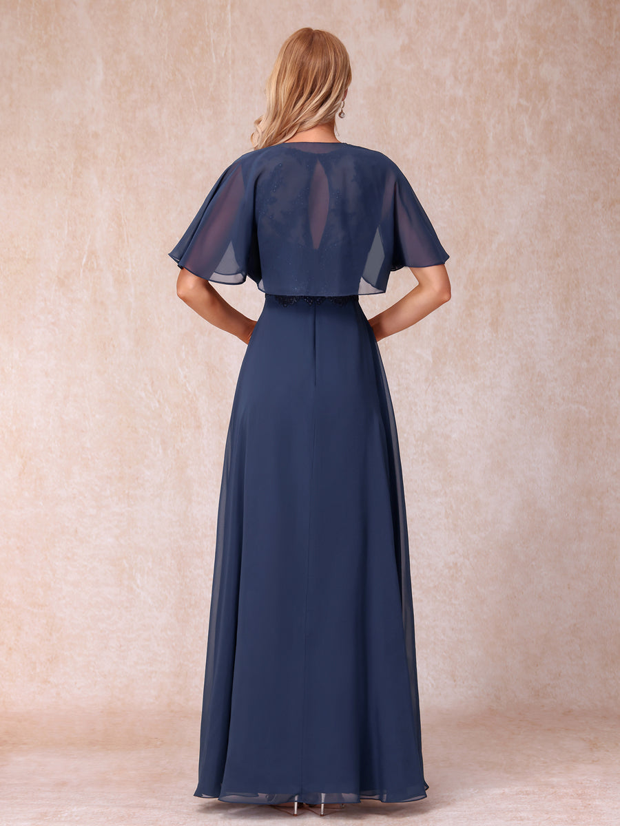 Vestidos Longos de Chiffon Evasê para Mãe Da Noiva com Jaqueta e Apliques