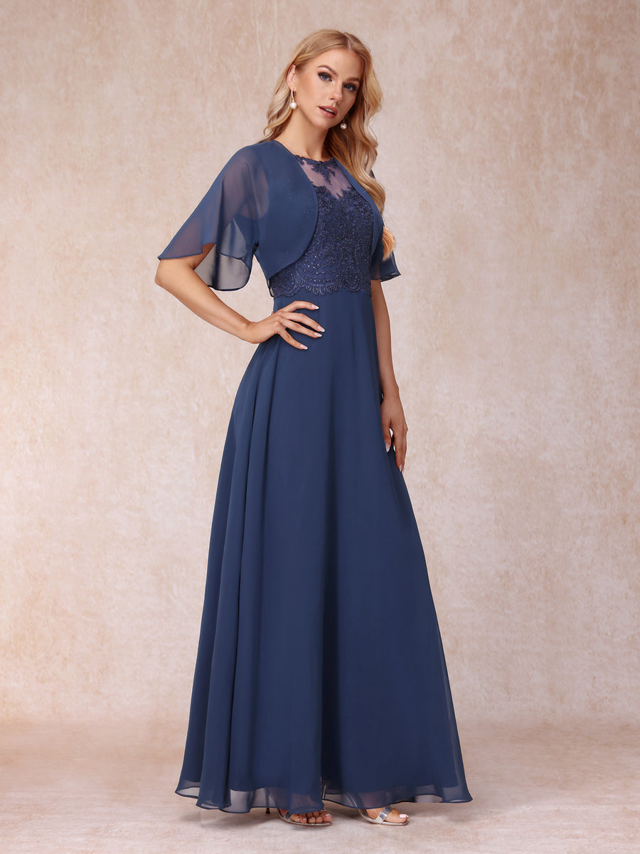 Vestidos Longos de Chiffon Evasê para Mãe Da Noiva com Jaqueta e Apliques